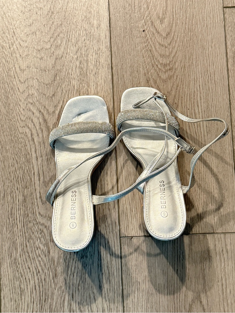 Berness Silver Rhinestone Strap Heeled Sandals